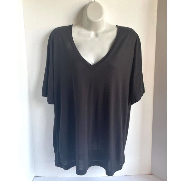 Vince T Shirt Womens Medium Black V-Neck Short Sleeve Drop Shoulder Jersey Top - Picture 2 of 6